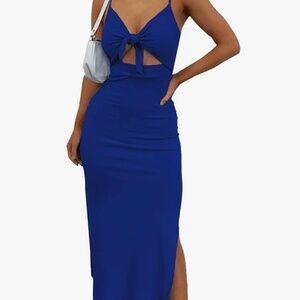 LYANER Women's Tie Knot Cut Out Side Split Hem Sleeveless Knit Maxi Dress